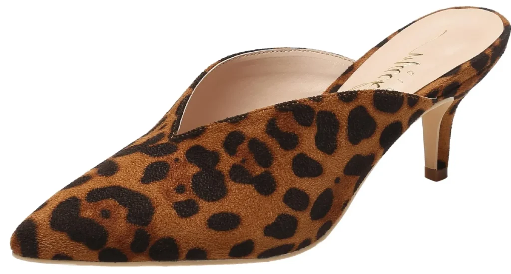 leopard print kitten heel mules