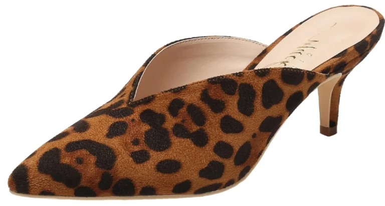 leopard print kitten heel mules